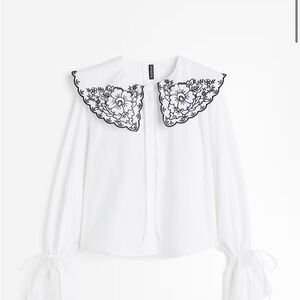 White Embroidered Collar Blouse